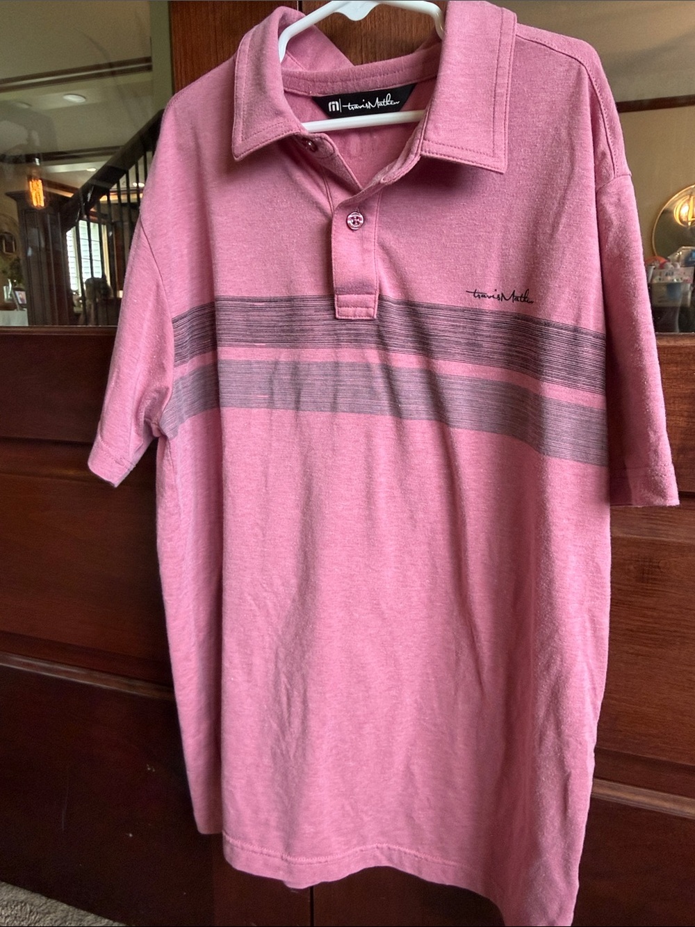 Travis Mathew Dusty Pink Polo with Gray Chest Stripe